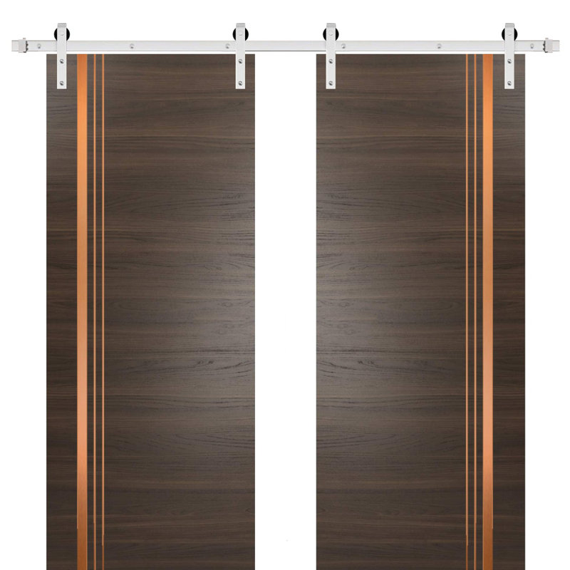 Portes françaises en bois manufacturé 1010, Frêne chocolat, 84 po x 96 po