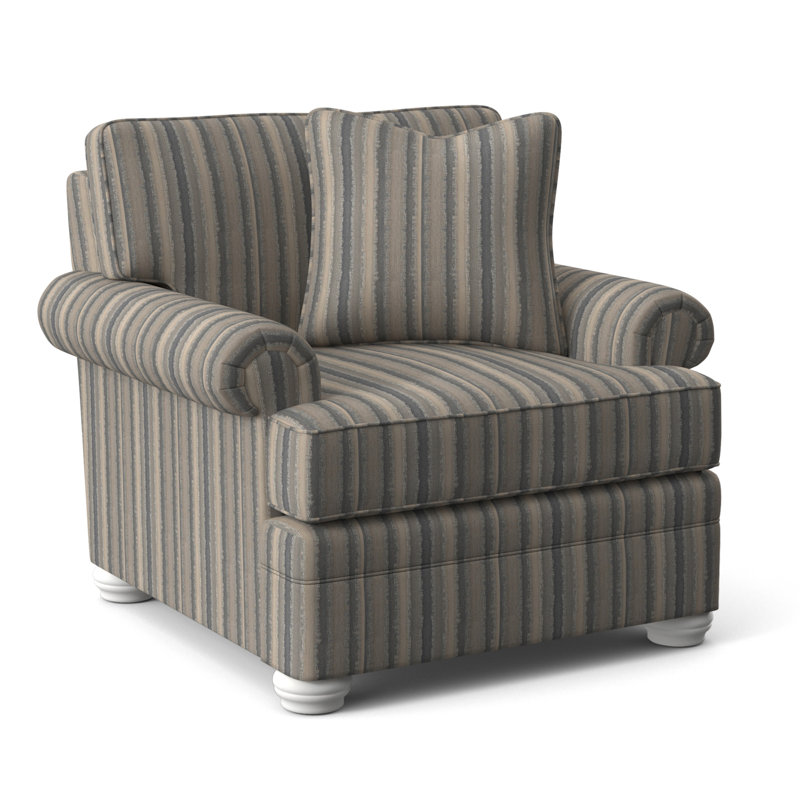 Fauteuil Kensington, Finition blanc givré, Rayures bleues / beiges 0209-61