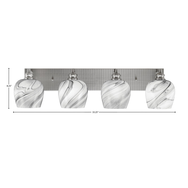 Barre d'éclairage de salle de bain 4 lumières Edge au fini nickel brossé avec verre tourbillon onyx de 6 po