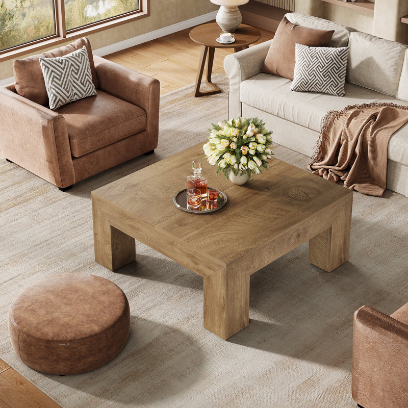 39.4" Square Coffee Table, Yellow Brown