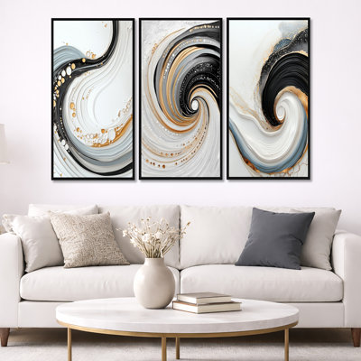 «Minimal Abstract Spiral Soft Convergence - Abstract Spirals», reproduction sur toile 3 pièces