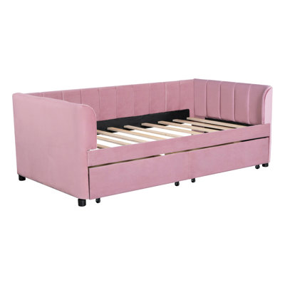 Twin Size Upholstered Daybed with Ergonomic Design Backrest and 2 Drawers by Latitude Run