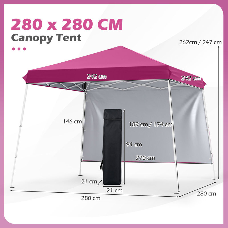 Tente pliante 2,74 m x 2,74 m avec sacs de lestage, montage en une seule pression, 8 piquets, sac de transport rose, Pink