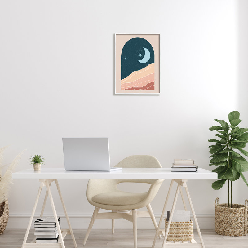 Rocky Night Dunes Constellated, H 16 po x l 16 po x P 1,5 po, Giclée encadrée blanc bord de mer