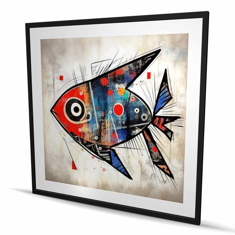 Fish Fishe - Reproduction de bureau abstraite avec passe-partout matelassé | Décoration intérieure