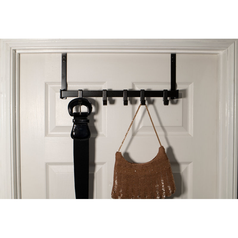 Hajnalka 5 - Porte-crochets de style rustique au-dessus de la porte de 18 po avec 5 crochets mobiles FantasHome - Noir