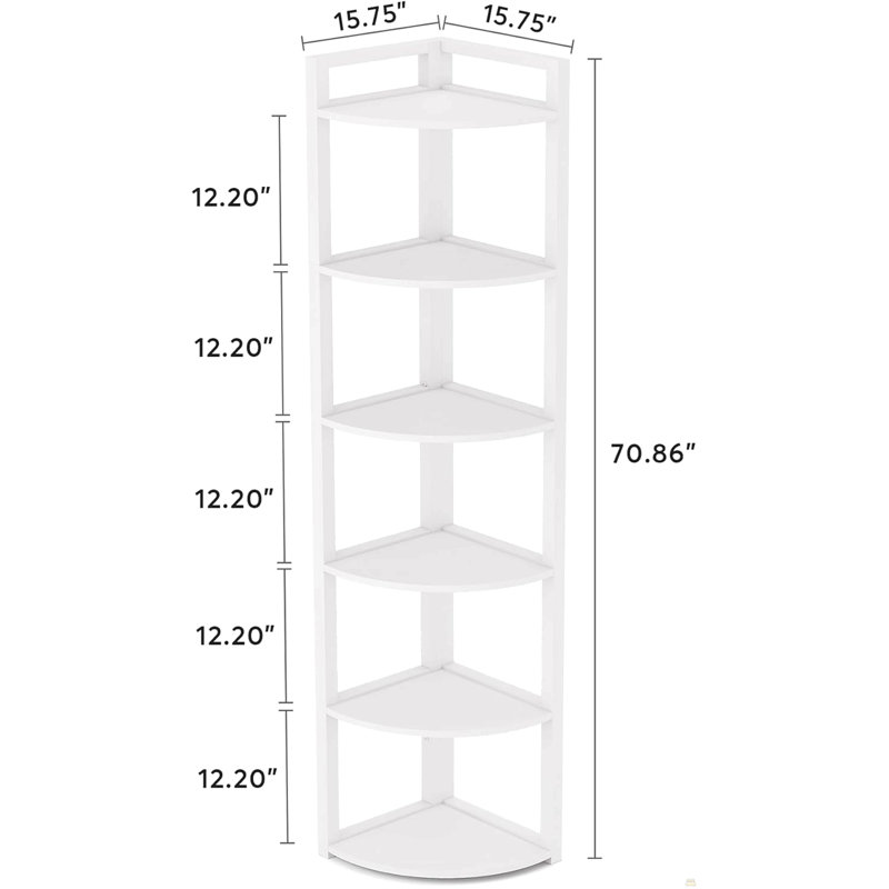 Étagère de coin 70,87 "à 6 niveaux pour tablettes de salon et de bureau, Blanc