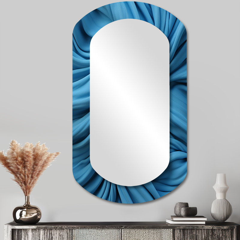 Silk abstract Fractal blue - Abstract Asymmetrical Decorative Mirror, Modern Cylinder Wall Mirror, Printed Metal Art