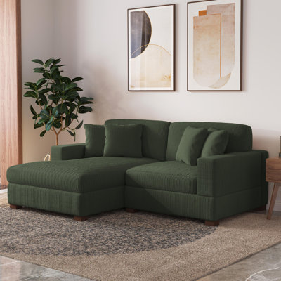 2 - Piece Upholstered Green Corduroy Modular Sectional Sofa with Pillow Back and Solid Wood Legs
