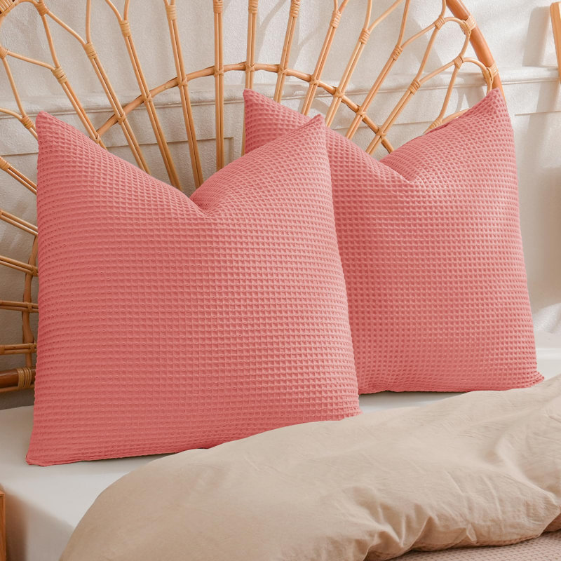 PHF 100% Cotton Waffle Weave Euro Shams, 2 Pack Elegant Home Decorative Euro Throw Pillow Covers for Bed Couch Sofa, 26x26"