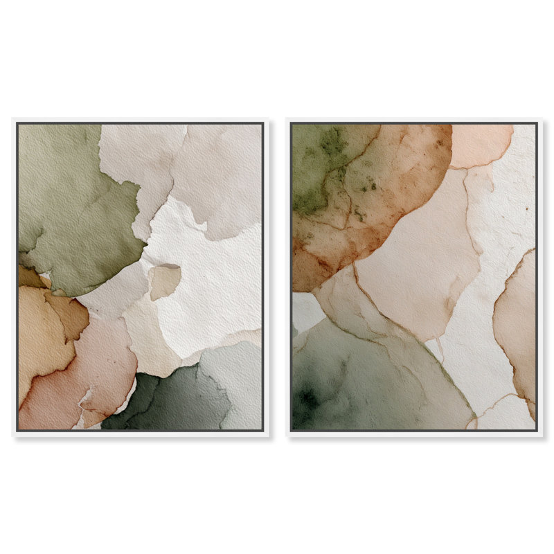 «Beige sol houle», ensemble de 2 reproductions d'art sur toile encadrées par Art Remedy, H 25 po x l 21 po