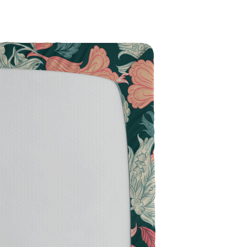 Drap-housse Ambesonne, Bleu sarcelle foncé, corail / floral, Drap-housse grand