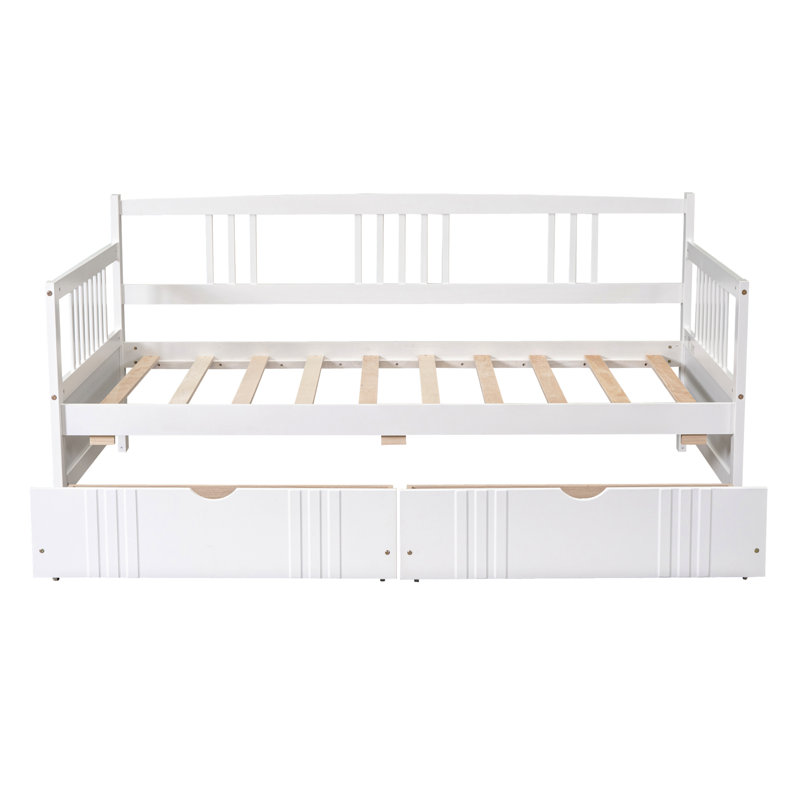 Lit de jour simple en bois avec deux tiroirs, Blanc