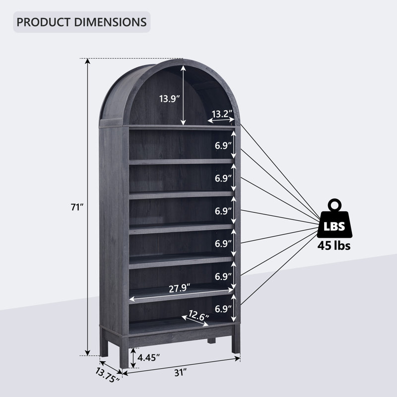 71" Tall Arched Shoe Storage Cabinet, 7 Tiers 28 Pairs Wooden Shoe Rack with 3 Adjustable Shelves, Gray