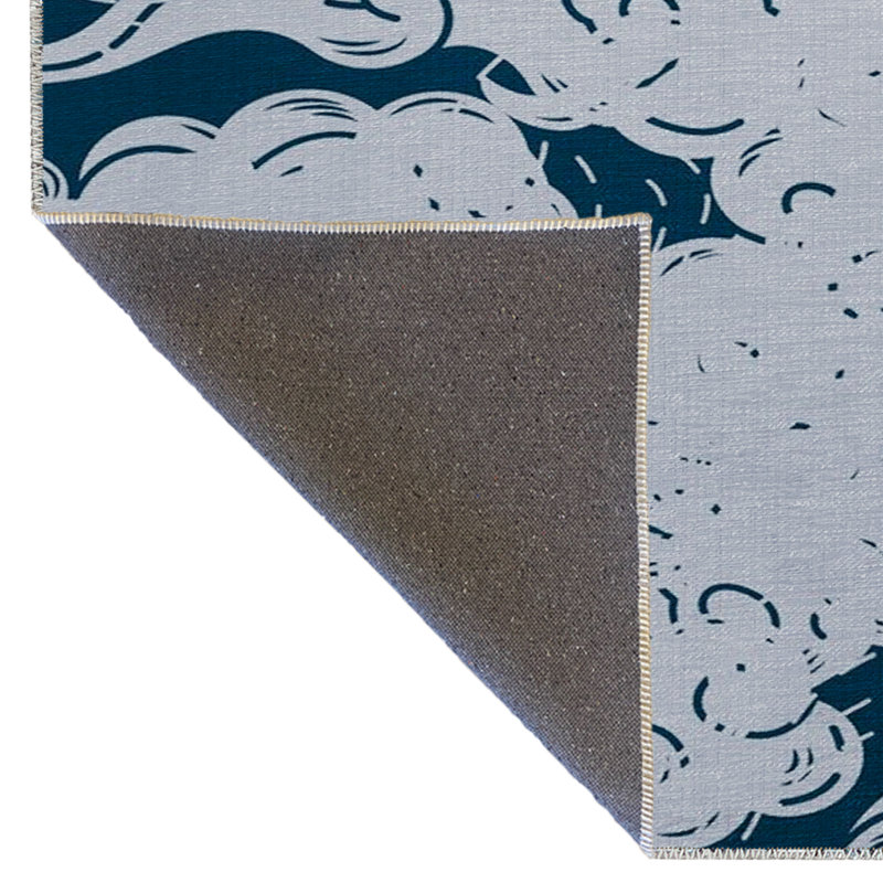 Tapis décoratif moderne à motifs bleus et nuage, Rectangle 4 pi 11 po x 9 pi 10 po