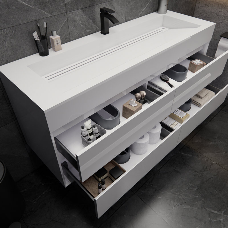 Albizu 59" Wall-Mounted Single Bathroom Vanity, White