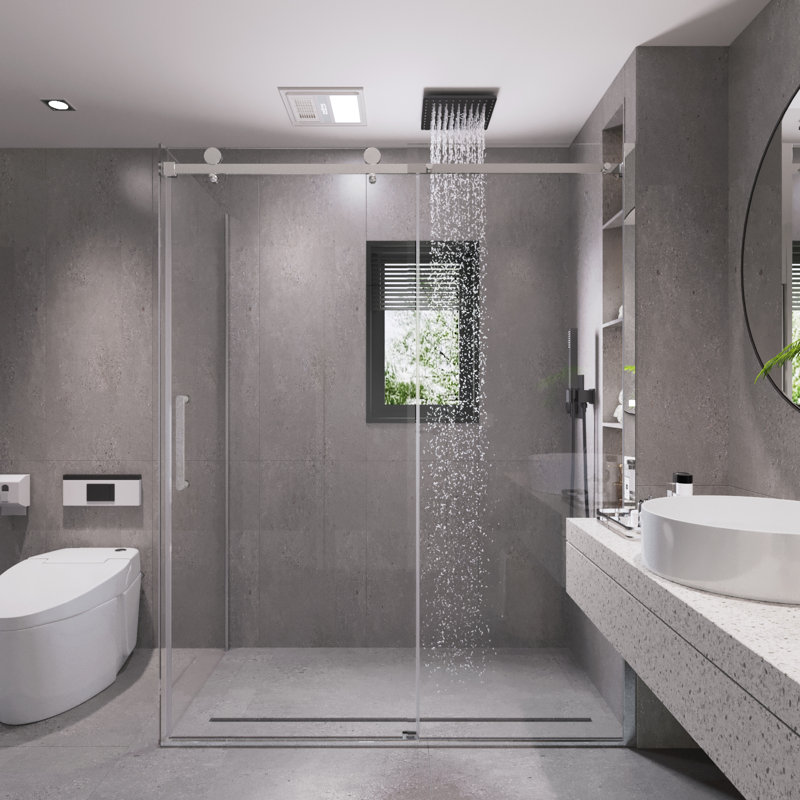 Cabine de douche rectangulaire sans cadre l 59 po x P 31,25 po x H 75 po, Nickel brossé