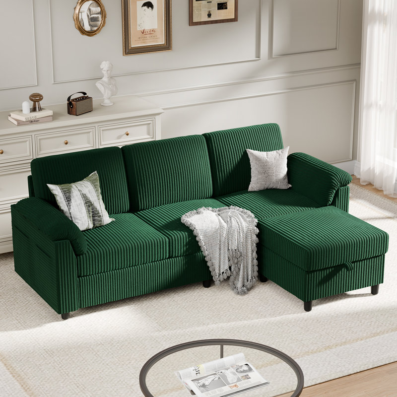 79'' Upholstered Sofa With Ottoman, Green
