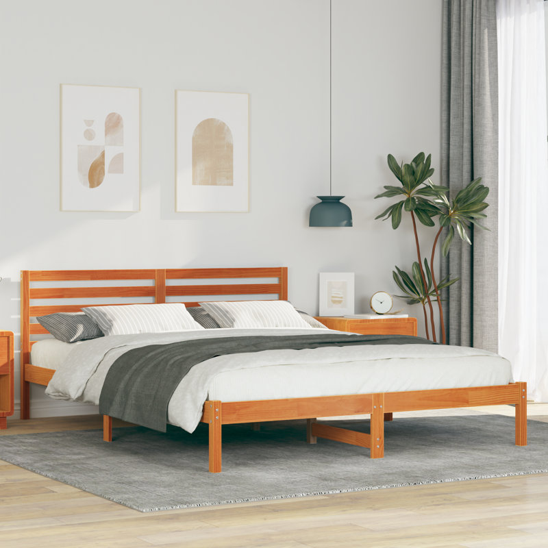 Solid Wood Bed Frame, 160 x 220cm, Wax Brown