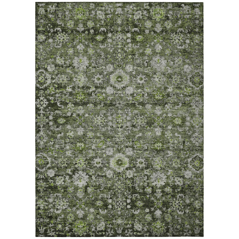 HomeRoots 3' X 5' Green And Olive Green Oriental Washable Indoor Outdoor Area Rug