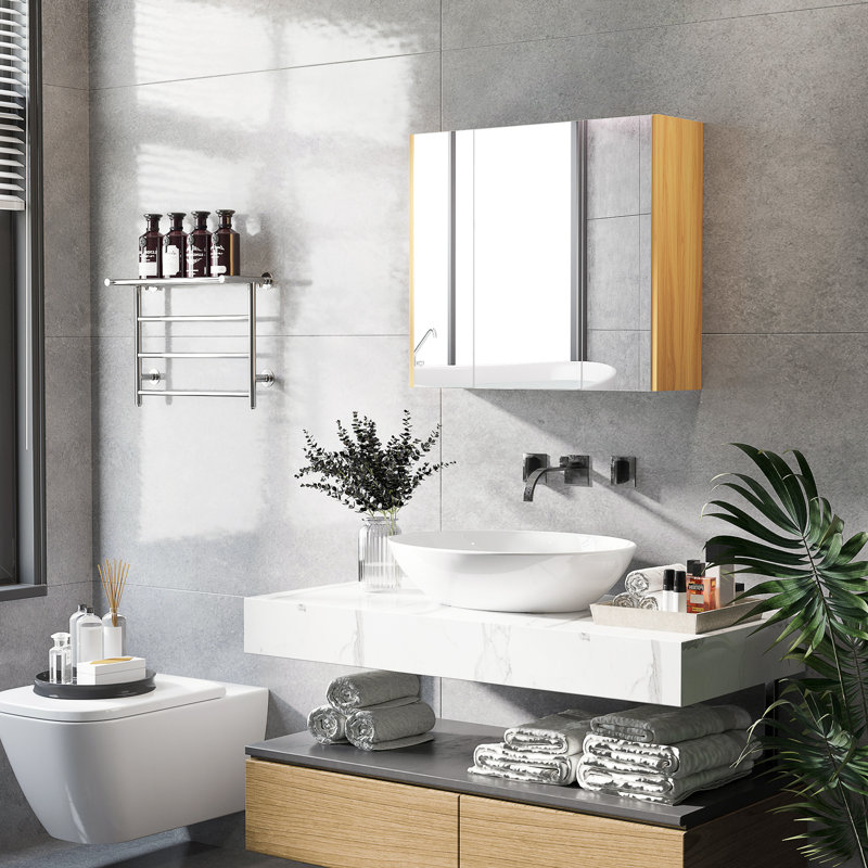 Armoire de salle de bain murale Luisita, Blanc / Brun