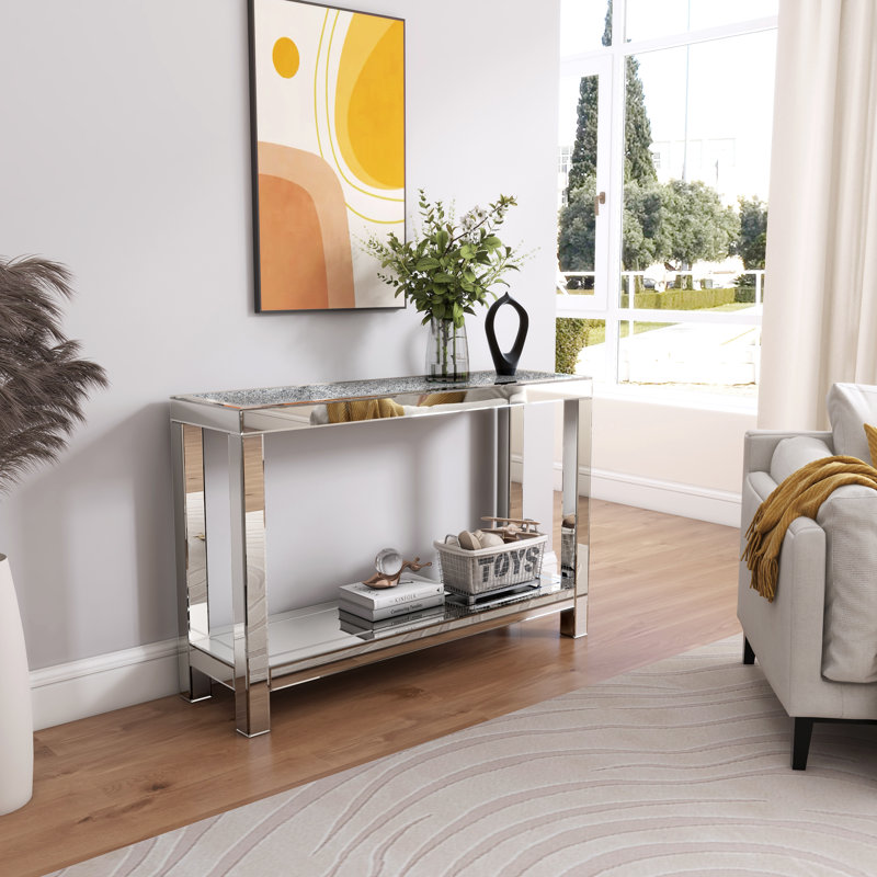 Yolanta  47.2” Mirrored-top Dual-Lay Console Table with Openning Shelves