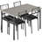 Farmhouse Dining Table Set for 4, Wood Table with Upholstered Chairs, Space-Saving, Grey-859839780
