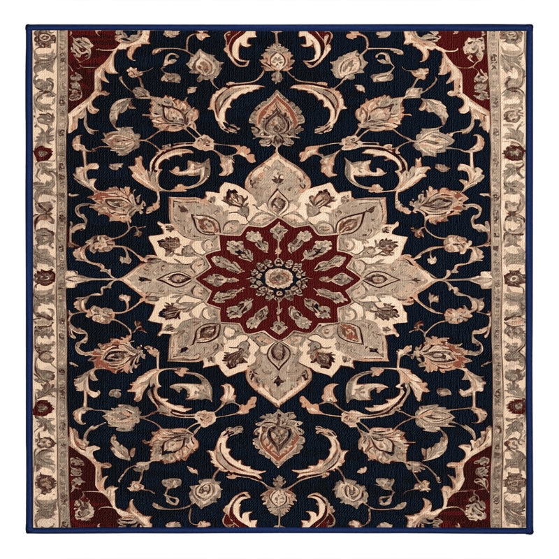 Tapis persan noir lavable à la machine, Carré 4 pi