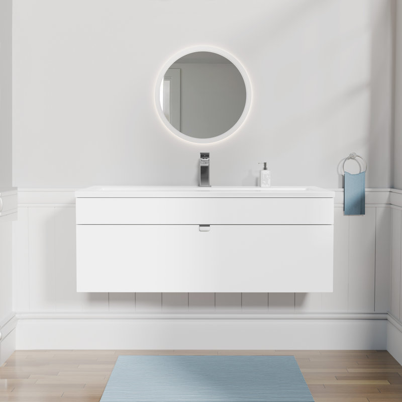 Ensemble de meuble-lavabo mural moderne 42 po Loft Collection - Poignées blanches / chromées, 42", Blanc / chrome