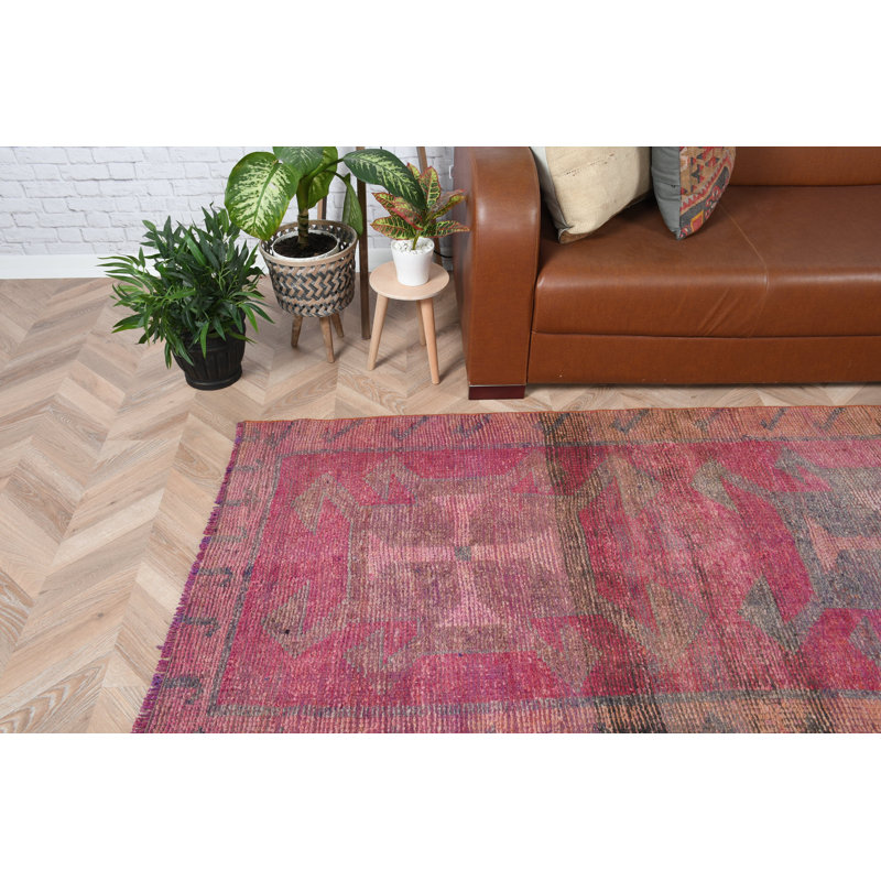 Tapis de couloir turc rétro rose parfait pour les couloirs et un décor rustique fabriqué à la main à partir de laine douce avec un motif bohème
