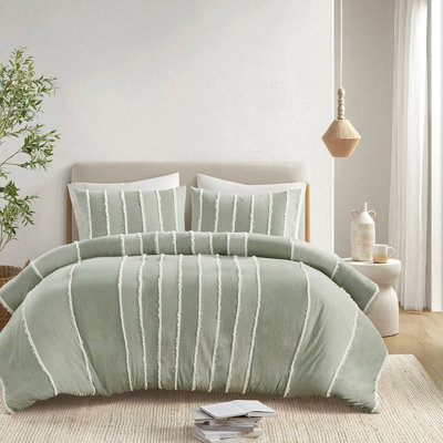 Housse de couette 100% coton pour chambre double - rayures et garniture à rayures avec pince