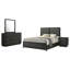 Ensemble de chambre à coucher 4 pièces, lit moderne de style Mid-Century, une table de chevet, une commode et un miroir de commode-130033300-130033299