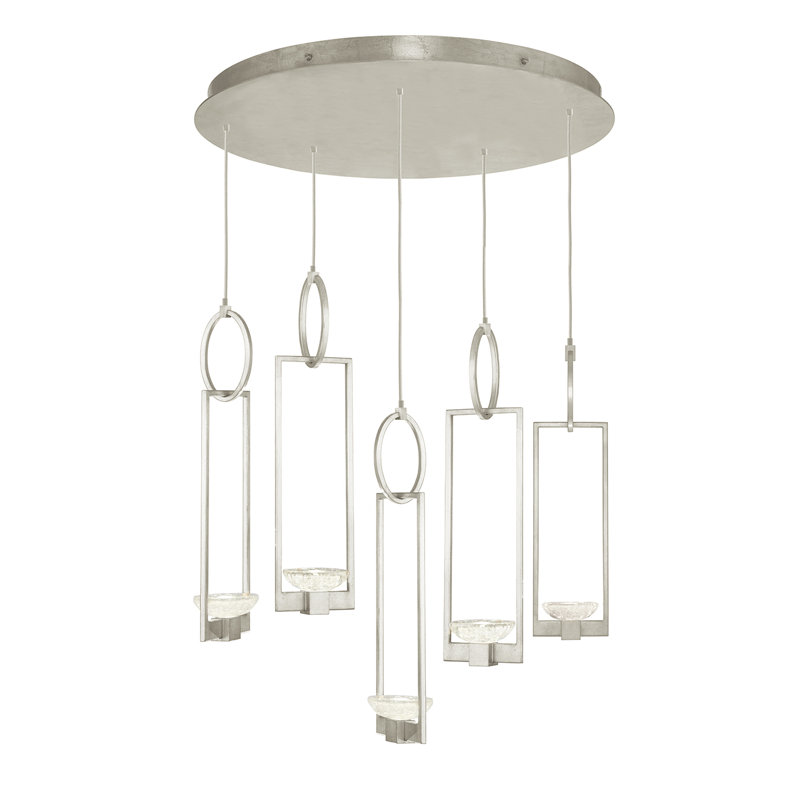 Luminaire suspendu rond 26,5 po Delphi, Argent