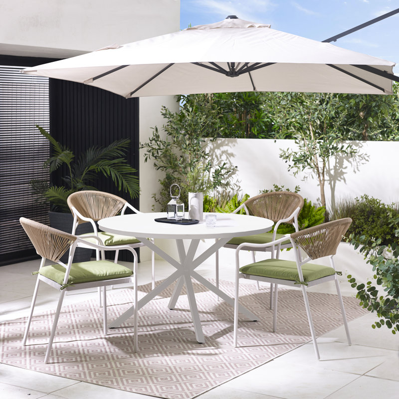 Rosston 4 Seater Garden Dining Table Set with 4 Alvino Dining Chairs for Modern Patio, Cream