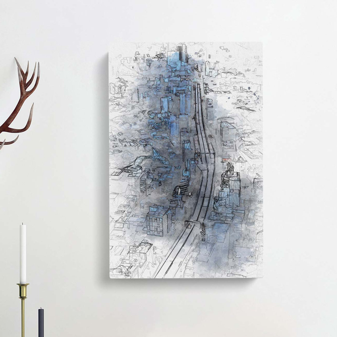 Road Through Tokyo in Japan in Abstract - Wrapped Canvas Drawing - Wrapped Canvas