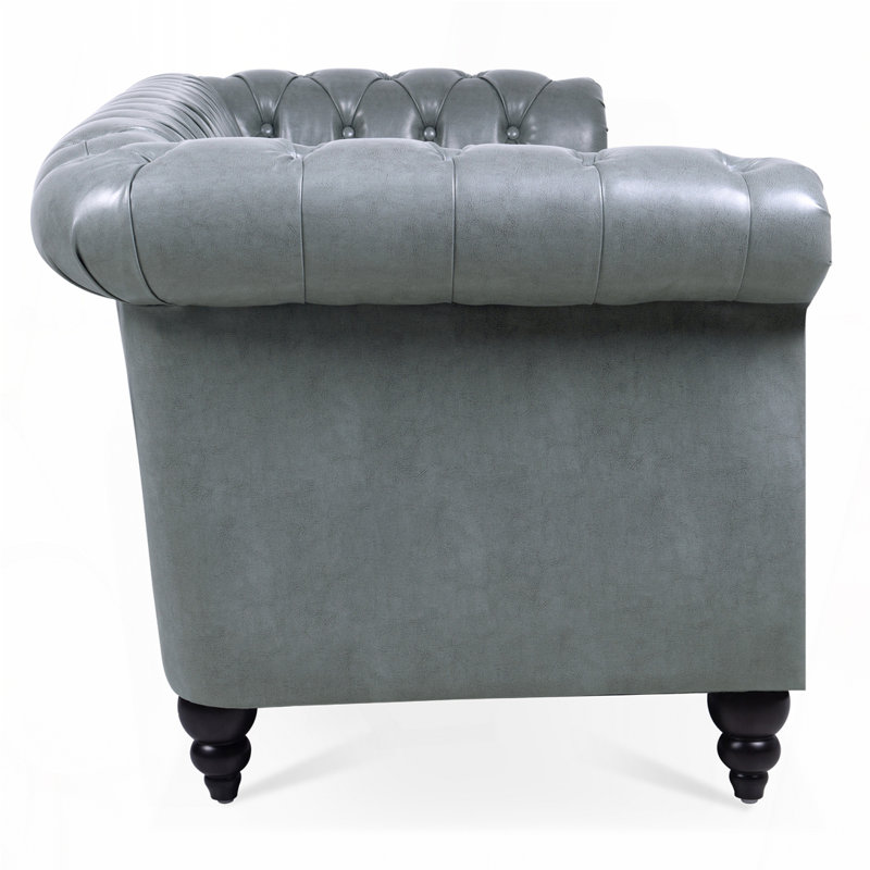 Canapé Chesterfield 83,85 po Deaneen, Similicuir gris