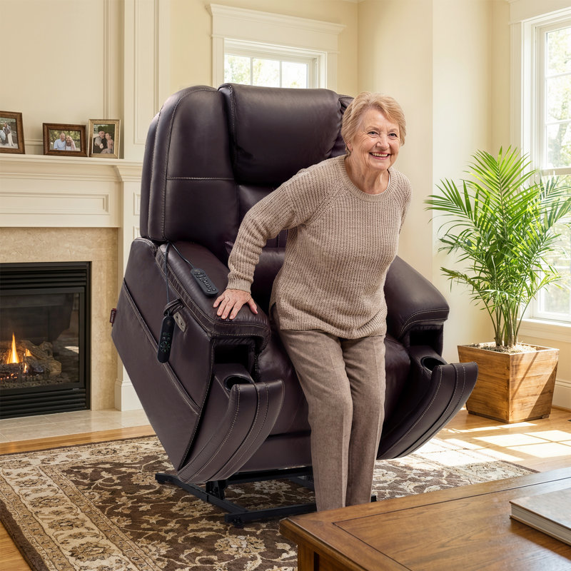  Triple Motor Lay Flat Power Lift Recliner Chair for Elderly with Adjustable Headrest, 400lbs Electirc Lift Chair for Living Room, Lumbar Pillow, Extended Footrest, Dark Brown
