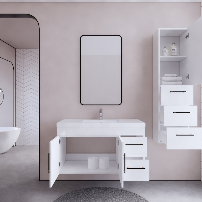 Ensemble de meuble-lavabo mural simple 42 po Doddridge, Blanc