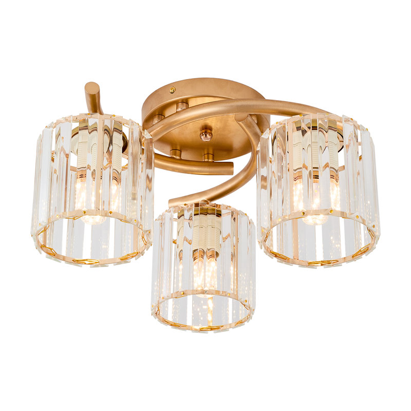 Glass Semi Flush Mount, Gold, Gold