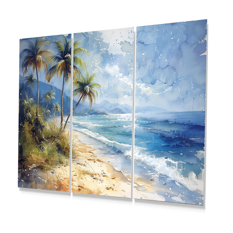 «Blue Green Palm Trees Coastal Breeze I», ensemble d'art mural palmiers et palmiers, H 32 po x l 48 po x P 1 po