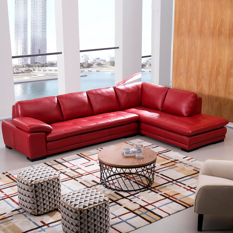 126" Wide Leather Match Sofa & Chaise, Right Hand Facing, Ruby Leather