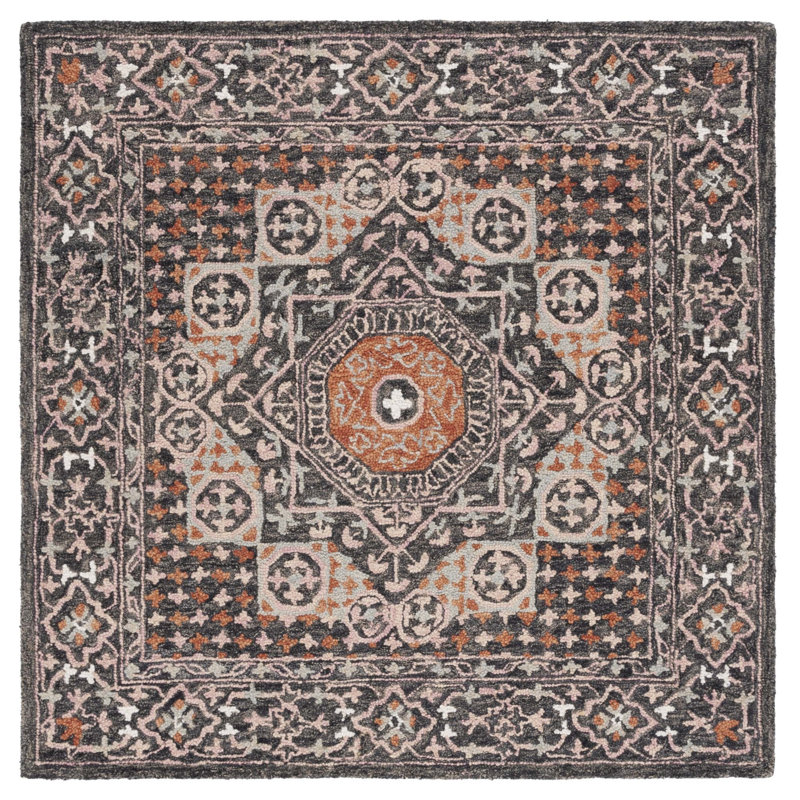 Hand Tufted Wool/Cotton Oriental Rug in Black/Rust, Square 5'