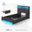 Bed Frame with Bookcase Headboard and 4 Storage Drawers, Metal Platform Bed with RGB LED Lights-1231716786