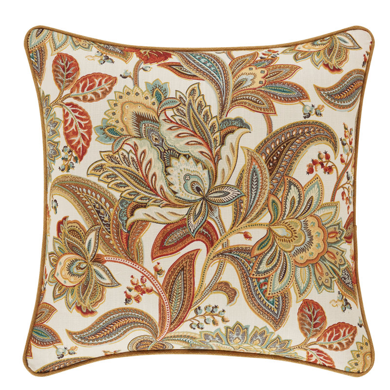 August 18" Square Floral Jacobean Decorative Throw Pillow in Multi Spice