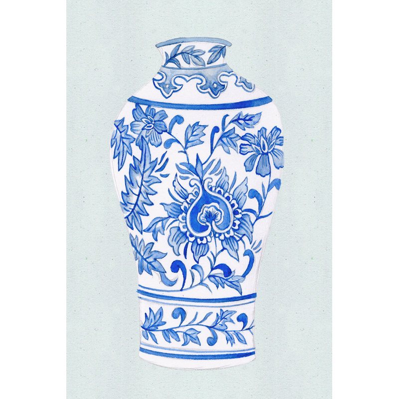 «Qing Vase II» par Melissa Wang - peinture sur toile tendue, H 48 po x l 32 po