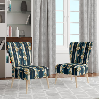 Classic Elegant Floral Striped Serenity - Upholstered Modern Side Chair, Striped Pattern Accent Chair