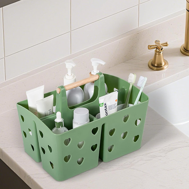 Green Portable Plastic Shower Caddy Organizer with Handle