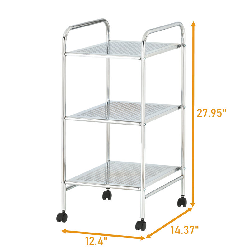 Patchell 12.4'' W 3 Tier Steel Shelving Unit Rolling Cart Storage Rack with Wheels