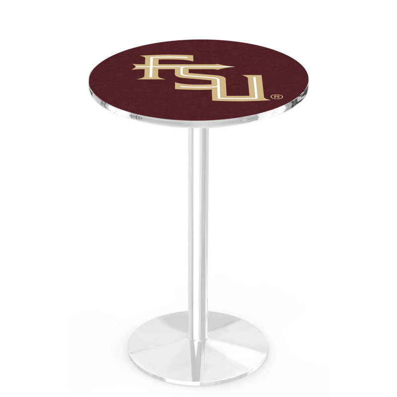Round Metal Base Dining Table, Chrome, Florida State - Script