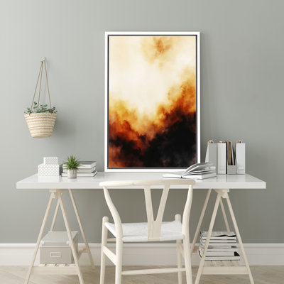 «Black & Oranger Abstract Misty Art», reproduction d'art sur toile encadrée